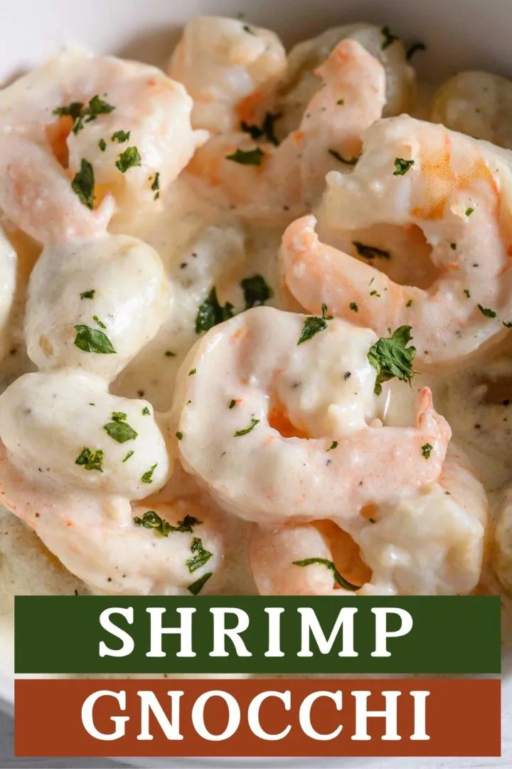 Creamy Shrimp Gnocchi Alfredo in a bowl.