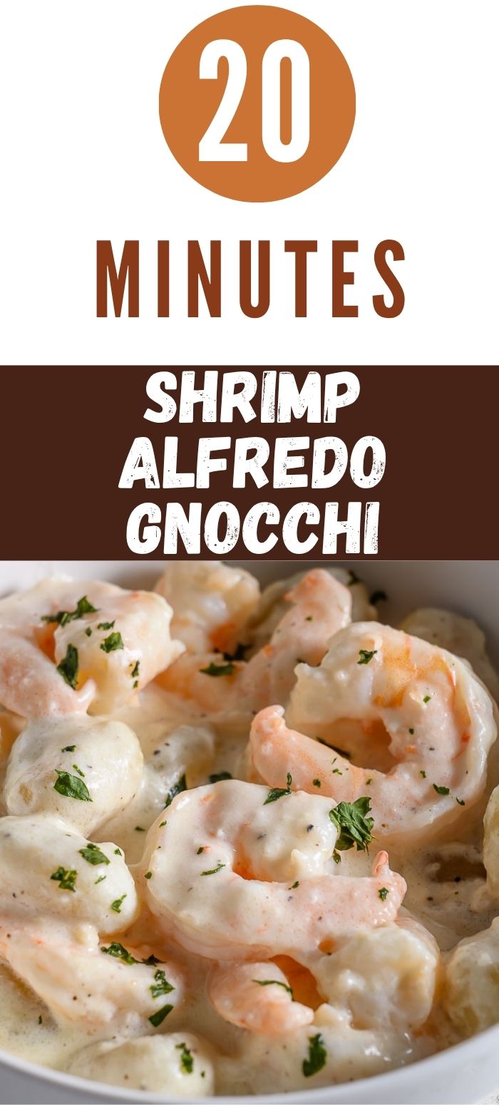 Creamy Shrimp Gnocchi Alfredo in a bowl.