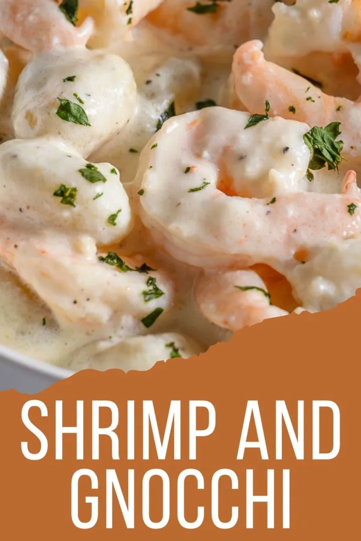 Creamy Shrimp Gnocchi Alfredo in a bowl.