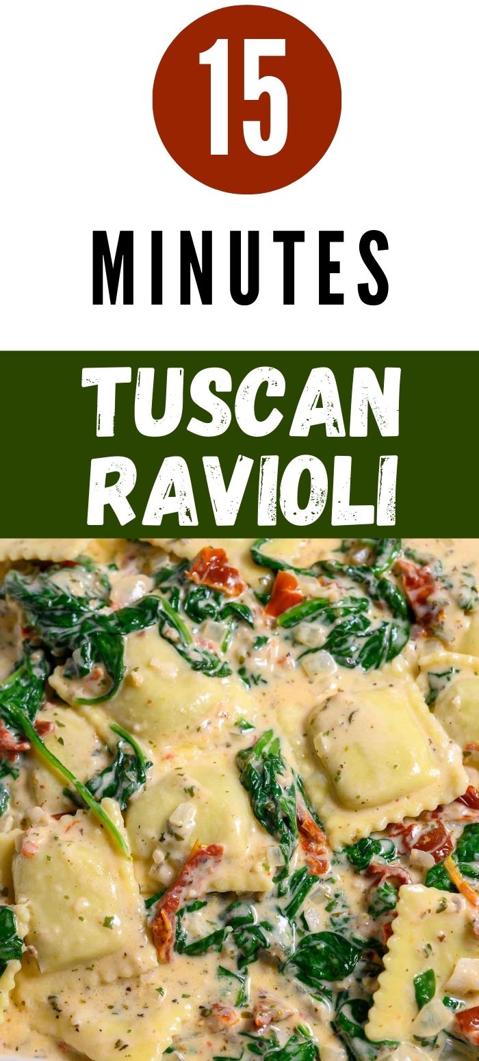 Creamy Tuscan Ravioli in a dish.