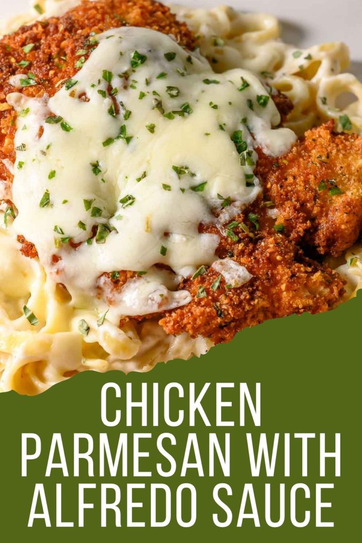 crispy panko fried chicken over pasta and topped with melted cheese.