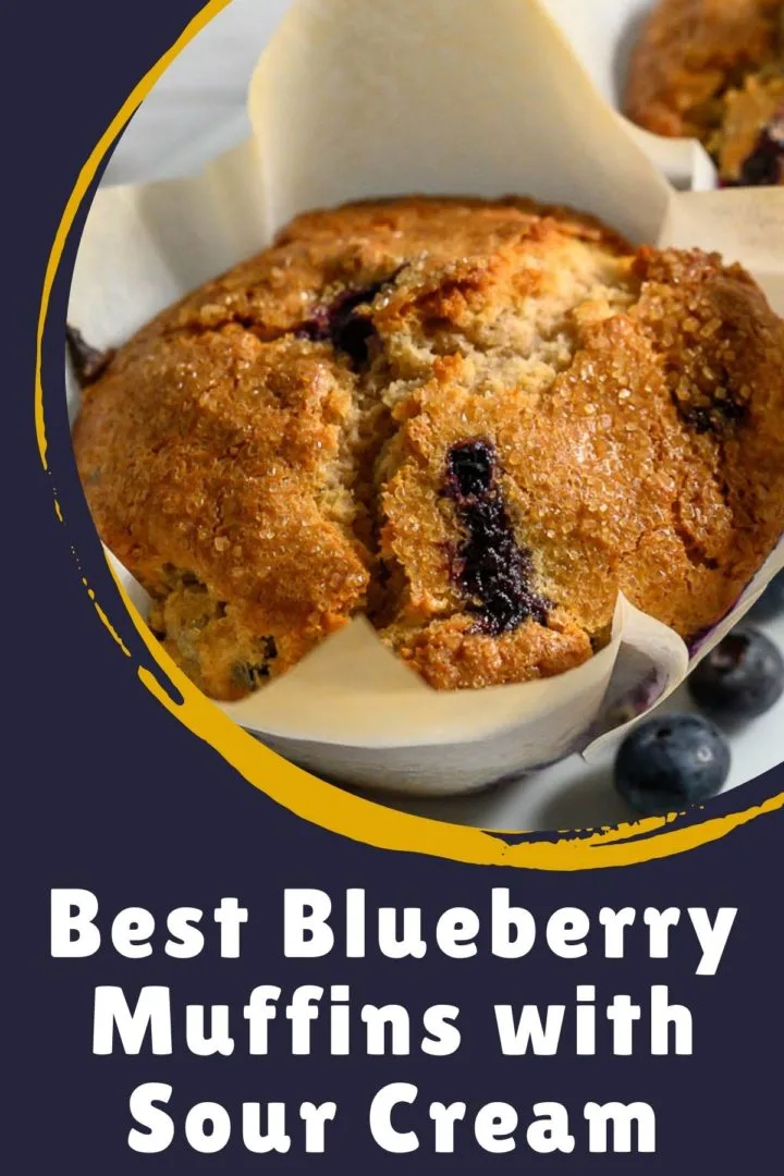 jumbo blueberry muffins in paper liners on a platter.