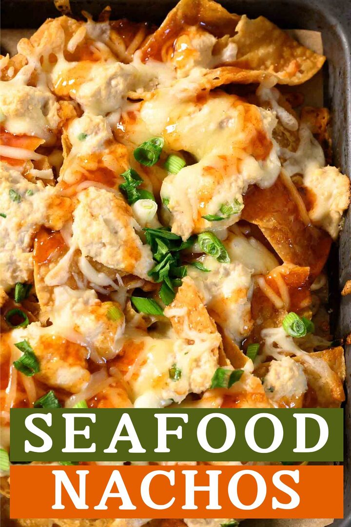 Seafood Nachos on a baking sheet.