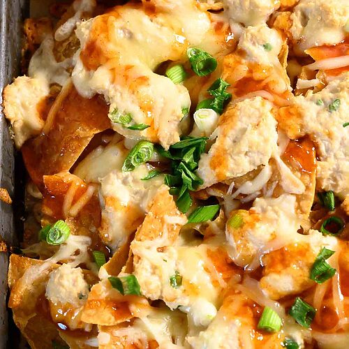 Crab Rangoon Nachos on a baking sheet.