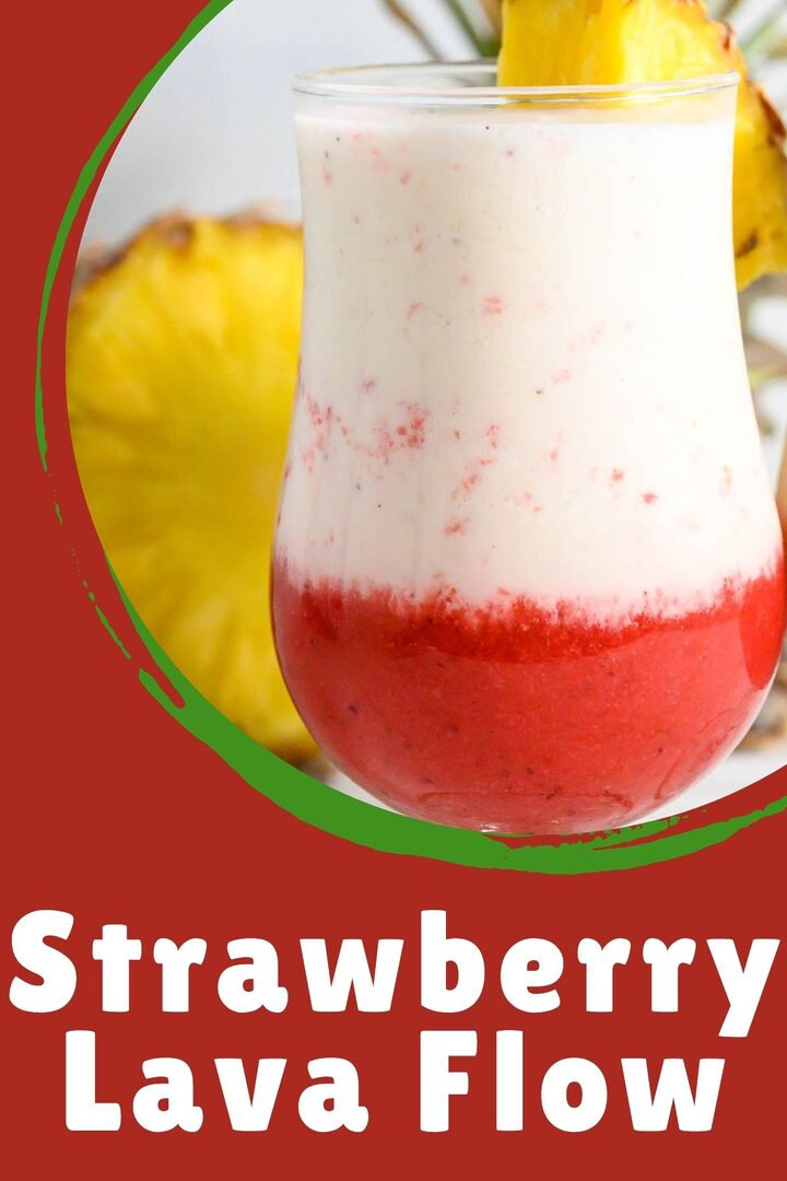 a Strawberry Lava Flow garnished with pineapple wedges.