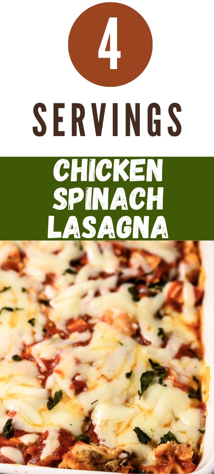 4 servings chicken spinach lasagna in a baking dish.