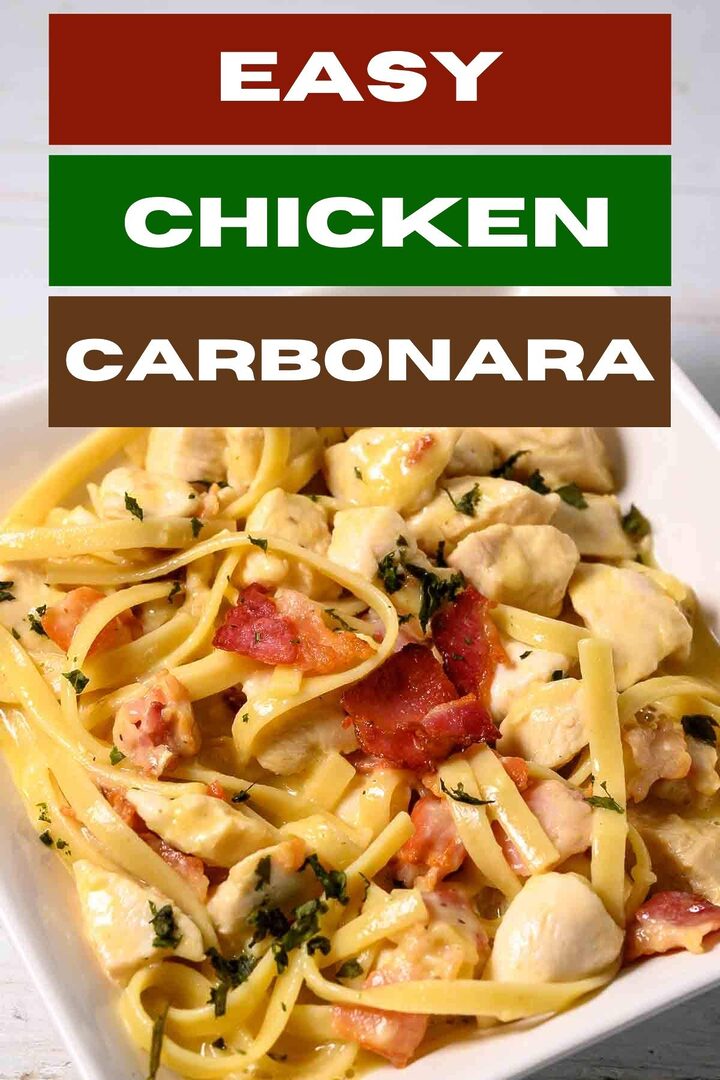 easy chicken carbonara in a dish.