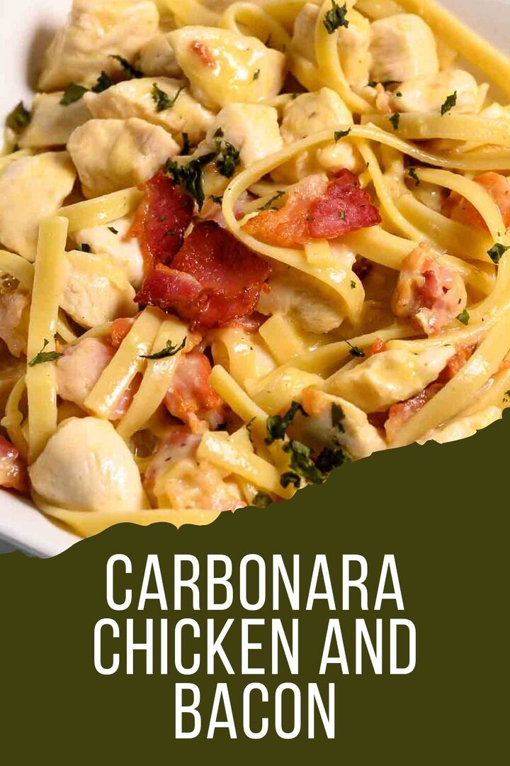 carbonara chicken and bacon in a bowl.