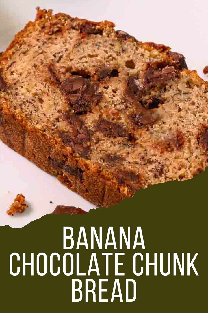 banana chocolate chunk bread slice on a plate.